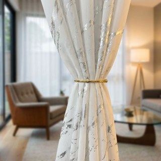 Lunar Marble Abstract White and Silver Voile Curtains 3