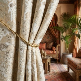 Palais Arabesque Jacquard Cream Champagne Damask Curtains 3