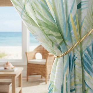 Palm Delight Tropical Leaves Green Blue Voile Curtain 2