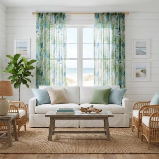 Palm Delight Tropical Leaves Green Blue Voile Curtain 4