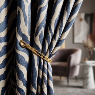 Savannah Luxury Jacquard Navy Blue Zebra Print Curtain 3