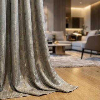 Sunbeam Glistening Subtle Textured Striped Champagne Gold and Grey Curtain 2