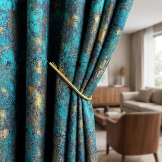 Turquoise Treasures Luxury Jacquard Teal Blue & Gold Curtain