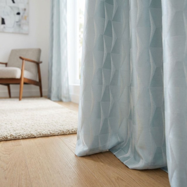 White Cap Hexagon Textured Duck Egg Blue Geometric Curtains 1