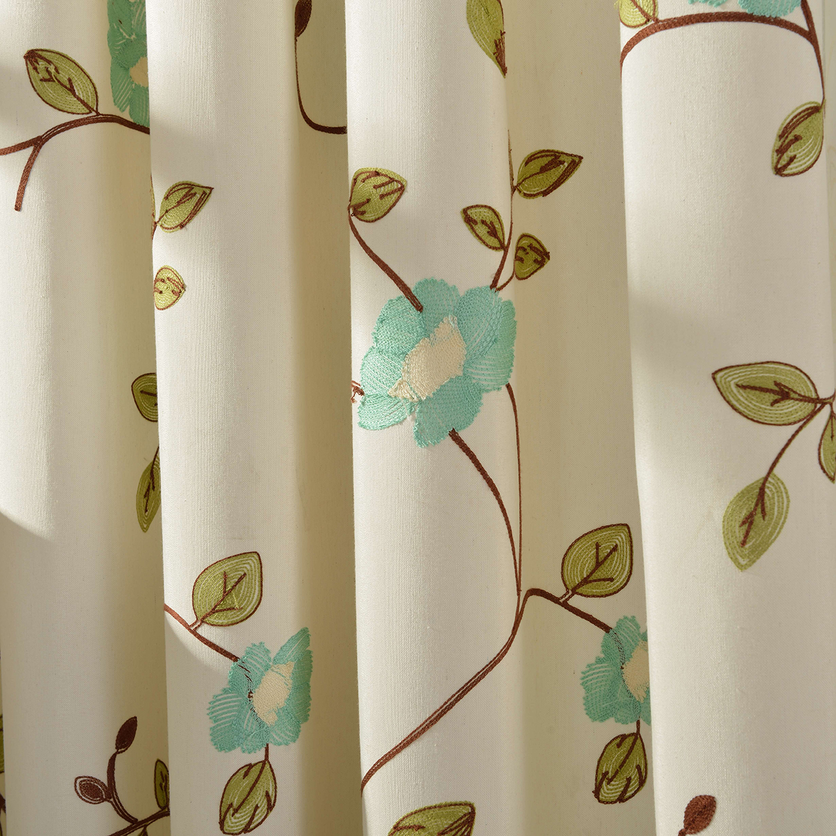 Floral Journey Sage Embroidered Curtain | Voila Voile®