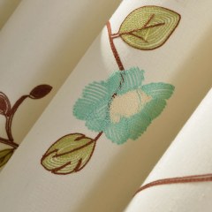 Floral Journey Linen Style Sage Embroidered Curtain
