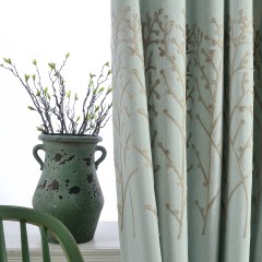 Trees of the Four Seasons Teal Blue Embroidered Curtain 1