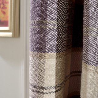 Cozy Plaid Check Light Purple Chenille Curtain Drapes 5