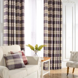 Cozy Plaid Check Light Purple Chenille Curtain Drapes 2