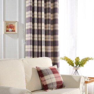 Cozy Plaid Check Light Purple Chenille Curtain Drapes 3