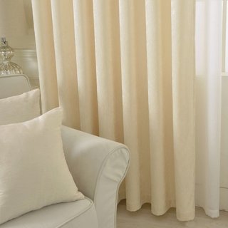 LuxeTouch Cream Off White Chenille Curtain Drapes 2