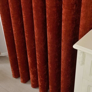 LuxeTouch Terracotta Burnt Orange Rust Red Chenille Curtain 3