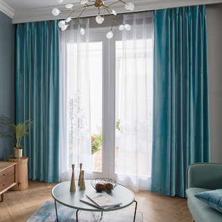 Lustrous Teal Blue Velvet Curtains 1