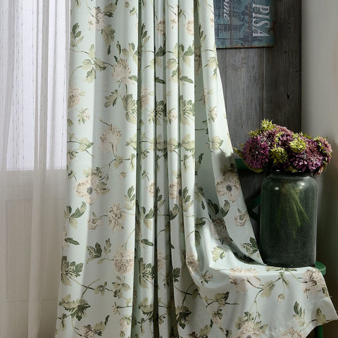 Pastel Peony Green And Cream Floral Curtain Voila Voile