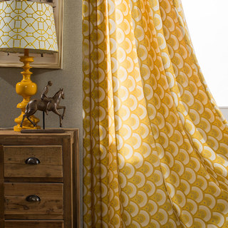 Hello Sunshine Modern Art Deco Yellow Patterned Curtain Drapes 4