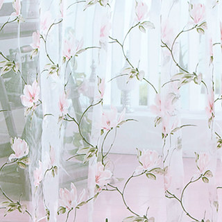 Morning Flower Pink Organza Floral Sheer Curtain 3