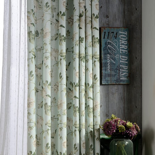 Pastel Peony Green and Cream Floral Curtain 2