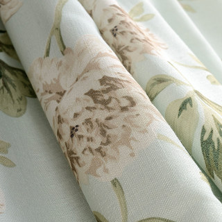 Pastel Peony Green and Cream Floral Curtain 6