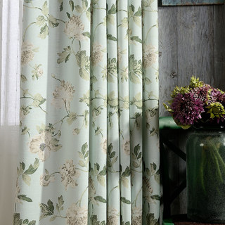 Pastel Peony Green and Cream Floral Curtain 5