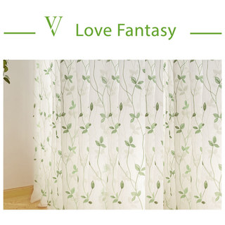 Love Fantasy Embroidered Green Leaf Sheer Curtain 5