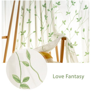 Love Fantasy Embroidered Green Leaf Sheer Curtain 4