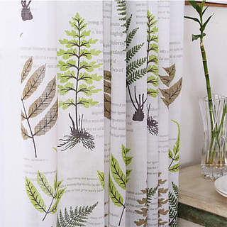 Lush Ferns Green Linen Sheer Curtains 4