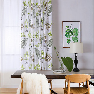 Lush Ferns Green Linen Sheer Curtains 1
