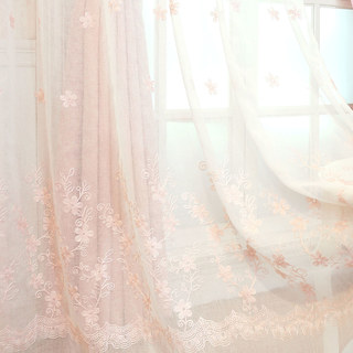 Touch Of Grace Embroidered Blush Pink Flower Sheer Curtain 1