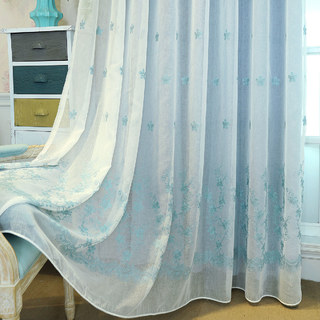 Lined Sheer Curtain Touch Of Grace Blue Embroidered Sheer Curtain with Blue Lining 6