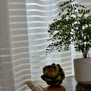 Distinct Horizontal Striped White Sheer Curtain 3