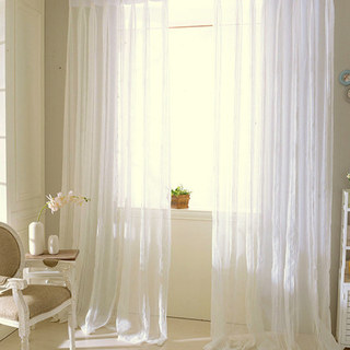 Calming Classic Striped White Linen Style Sheer Net Curtain 3