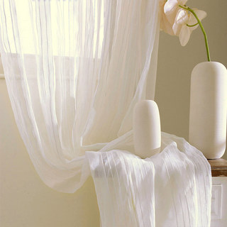 Calming Classic Striped White Linen Style Sheer Net Curtain 2