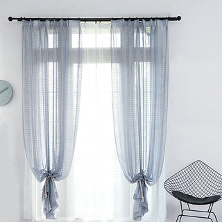 In Grid Windowpane Check Gray Sheer Curtain 6