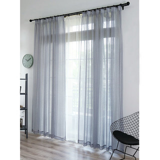 In Grid Windowpane Check Gray Sheer Curtain 5