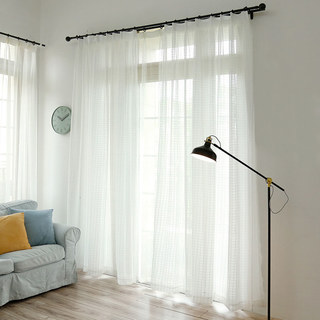 In Grid Windowpane Check White Shimmery Sheer Curtain 3