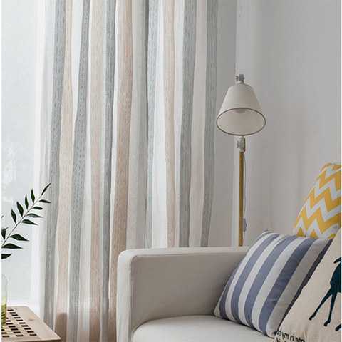 Sunnyside Luxury Linen Light Blue Grey Striped Sheer Curtains | Voila ...