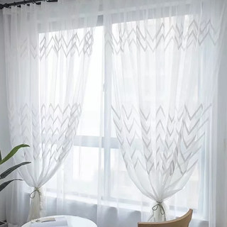 GeoWave White Embroidered Chevron Sheer Curtain 3