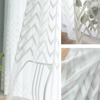 GeoWave White Embroidered Chevron Sheer Curtain 7
