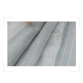 Sunnyside Luxury Linen Light Blue Gray Striped Sheer Curtains 6