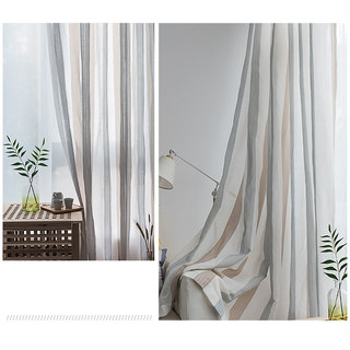 Sunnyside Luxury Linen Light Blue Gray Striped Sheer Curtains 5
