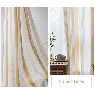 Sunnyside Luxury Linen Yellow Striped Sheer Curtains 5