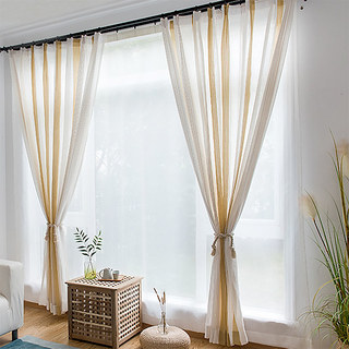Sunnyside Luxury Linen Yellow Striped Sheer Curtains 3