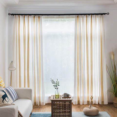 Sunnyside Luxury Linen Yellow Striped Sheer Curtains 1