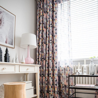 Vigor Multicolor Mid Century Modern Purple Geometric Sheer Curtains 3