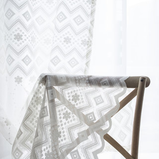 Lattice Square And Flower Shimmering White Lace Sheer Curtain