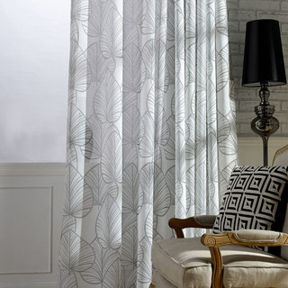 Lush Palm Tree Paradise Textured Gray Semi Sheer Curtain 2