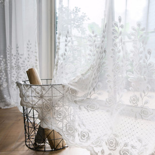 Sweet Smell White Roses Premium Lace Sheer Net Curtain 1