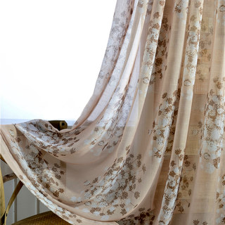 Blossom Latte Brown Cream And Beige Dandelion Semi Sheer Curtain