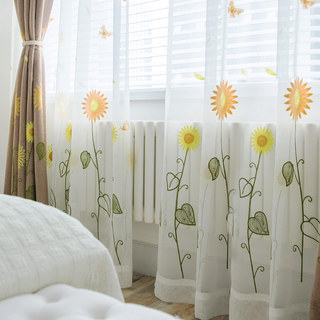 Yellow Sunflower and Butterfly Embroidered Sheer Curtain