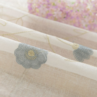 Floral Affairs Blue Gold Flower Embroidered Sheer Curtain 8